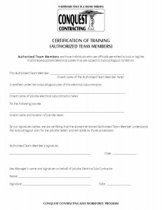 Certification of Training (Authorized Team Members) Template