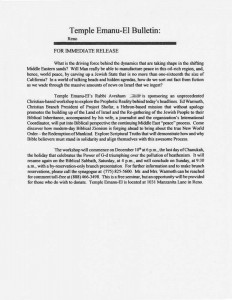 Bulletin: Local Jewish audience, 1999 speaking engagement